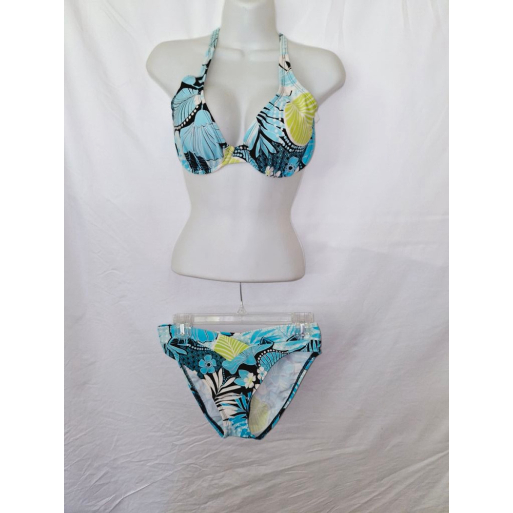 Kechika Bikini 2 piece Set Size 32D Blue Floral beach tropical vacay swimwear